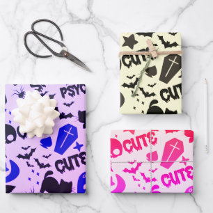Süßes und lustiges lila, blaues und schwarzes Hall Geschenkpapier Set