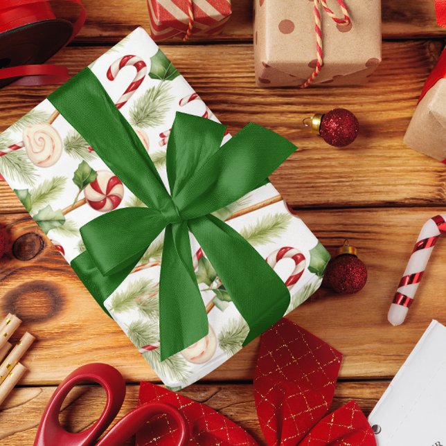 Süßes und Niedliches Candy Canes & Weihnachtsgrün Geschenkpapier (Von Creator hochgeladen)