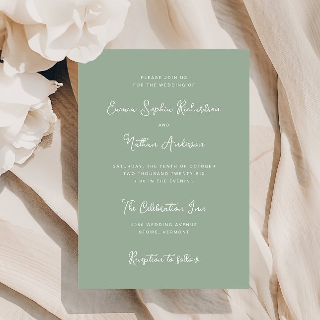 Süßes und Whimsisches | Elfenbein und Heiratsgrün Einladung (A stylish, sage green wedding invitation with ivory text)