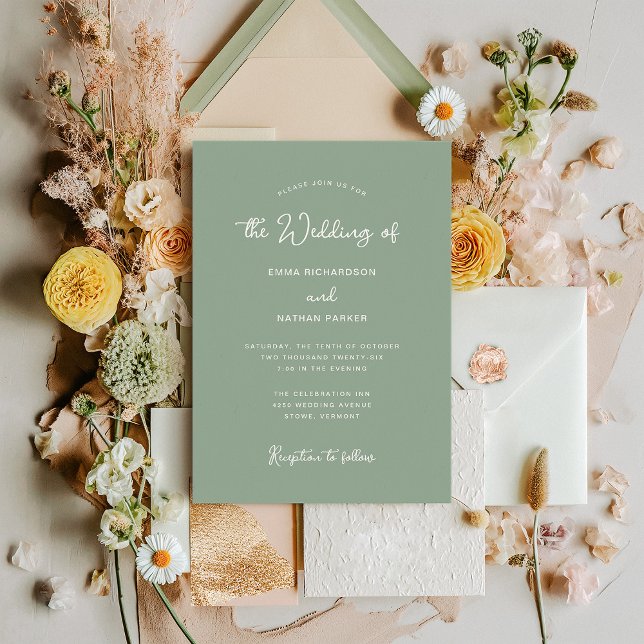 Süßes und Whimsisches | Sage Green Wedding Einladung (A stylish, sage green wedding invitation with ivory text)