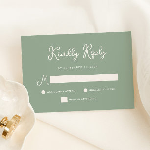 Süßes und Whimsisches   Simple Sage Green Wedding RSVP Karte