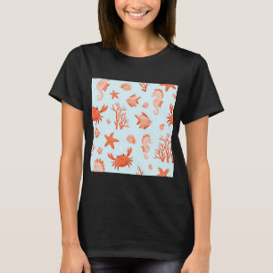 Süßes Unterwasser-Muster mit Meerestieren, Krebs,  T-Shirt