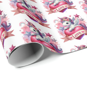 Süßes Valentins-Einhorn-Fliesenmuster Geschenkpapier