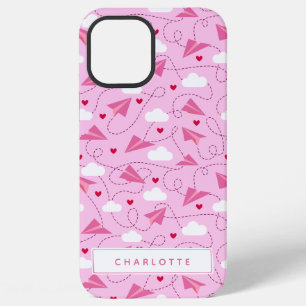 Süßes Valentins-Flugzeug Rosa Herzen Name iPhone 12 Pro Max Hülle