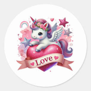 Süßes Valentinsliebes-Einhorn Runder Aufkleber