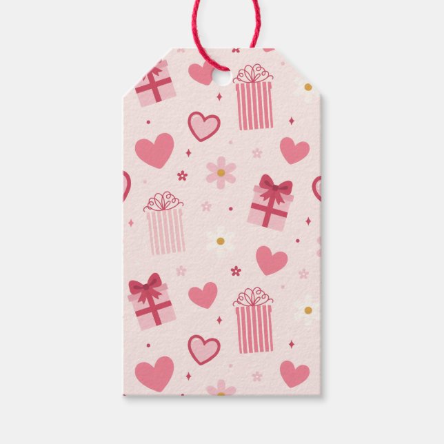 Süßes Valentinstag-Muster Rosa Herzen & Geschenke  Geschenkanhänger (Vorderseite)