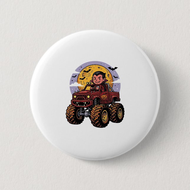 Süßes Vampir-Monster-Truck-Halloween-Shirt-Design_ Button (Vorderseite)