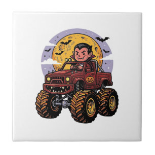 Süßes Vampir-Monster-Truck-Halloween-Shirt-Design_ Fliese