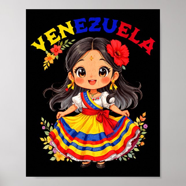 Süßes venezolanisches Mädchen traditionelle farben Poster (Vorne)