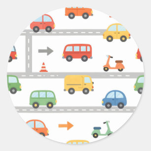 Süßes Verkehrsstraßen-Fahrzeug-Muster für Kinder Runder Aufkleber