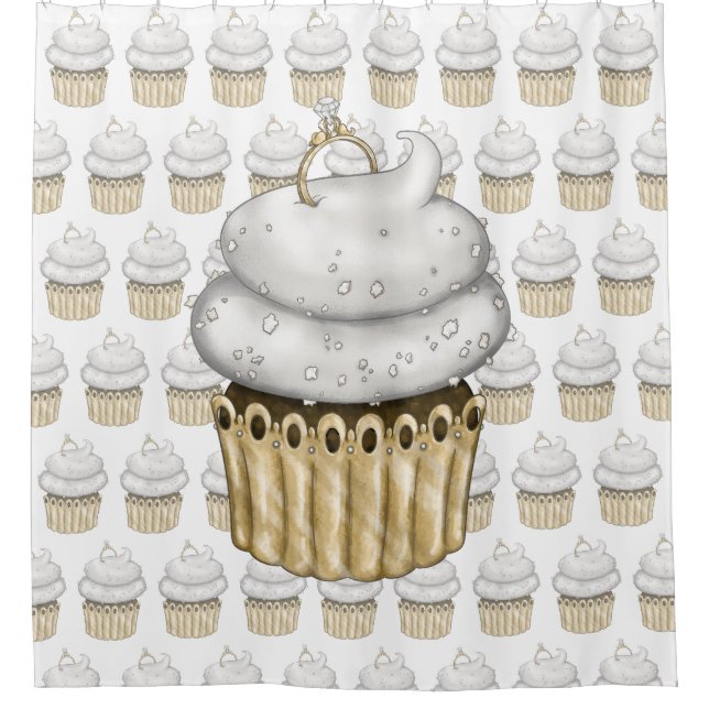 Süßes Verlobung Cupcake Duschvorhang (Vorderseite)