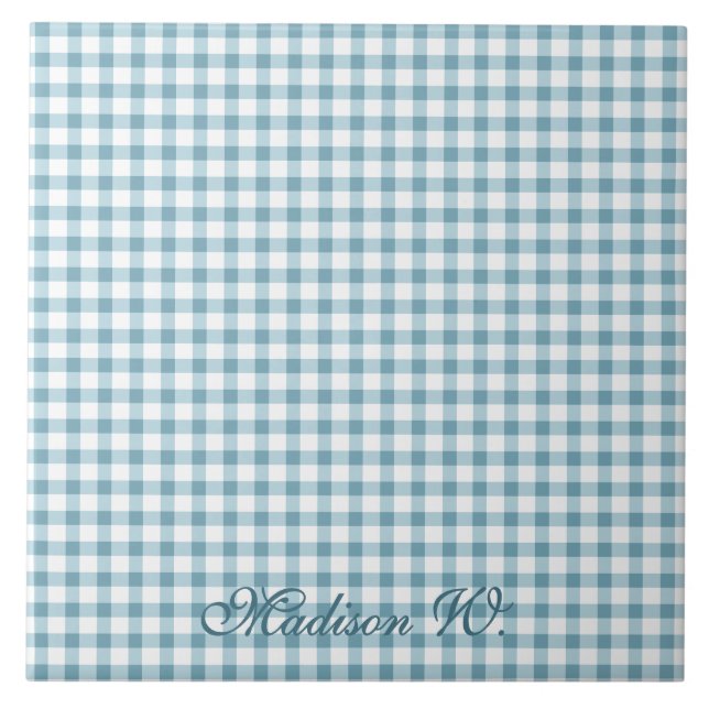 Süßes verstaubtes blaues Gingham-Muster Fliese (Vorderseite)