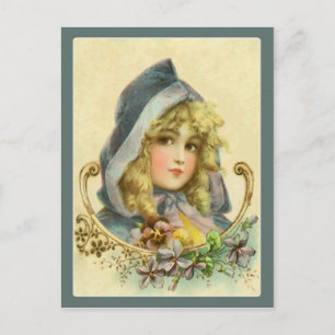 Süßes viktorianisches Mädchen in Blau Vintage-Post Postkarte