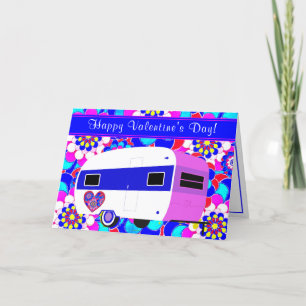Süßes Vintage-Camper-Mod-Blumen glückliches Valent Karte