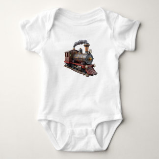Süßes Vintage-Dampfzug 3D-Babyshirt – Little Tr Baby Strampler
