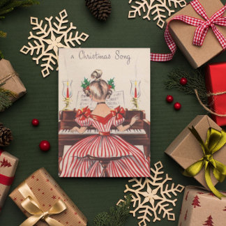 Süßes Vintage Ein Weihnachtslied Mädchen am Klavie Postkarte