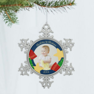 Süßes vintage-Erinnerungsstück für das erste Weihn Schneeflocken Zinn-Ornament