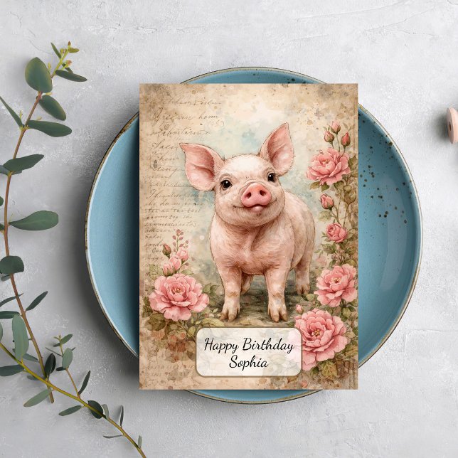 Süßes vintage Ferkel Karte (Von Creator hochgeladen)