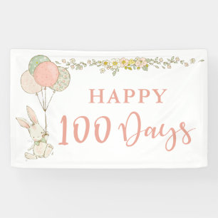 Süßes Vintage-Häschen Blumen Glücklich 100 Tage Banner