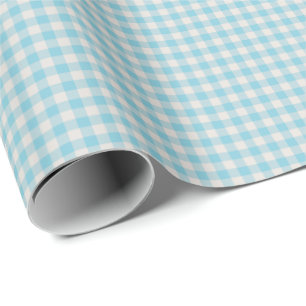 Süßes vintage hellblaues Gingham-Karomuster Geschenkpapier