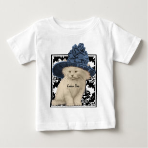Süßes Vintage-Katze Blau Hut Mode Diva T-Shirt
