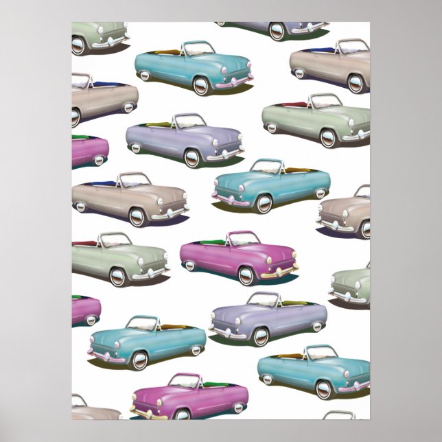 Süßes vintage klassisches Auto-Muster Poster (Vorne)
