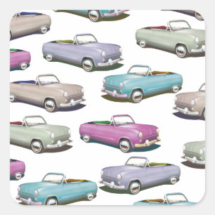Süßes vintage klassisches Auto-Muster Quadratischer Aufkleber