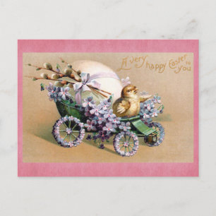Süßes Vintage-Küken Frohe Ostern Florales Ei Postkarte