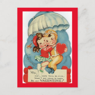 Süßes Vintage-Paar beim Parachutespringen Valentin Postkarte