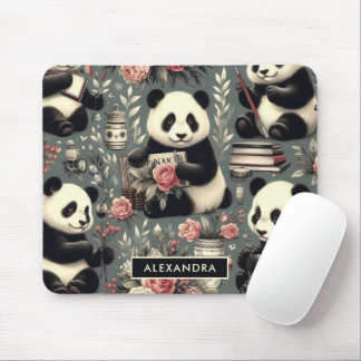 Süßes Vintage-Panda-Blumenmuster Mousepad