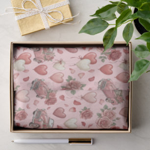 Süßes Vintage-Rosa-Auto und Herzballons-Muster Seidenpapier