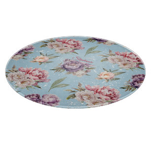 Süßes Vintage-Rosa- und Weiß-Blumen-Pfingstrosen-M Schneidebrett