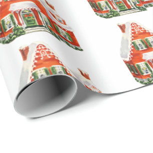Süßes vintage rotes und weißes Weihnachtshaus Geschenkpapier