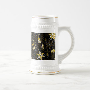 Süßes vintage schwarzes goldenes Blumenmuster Bierglas