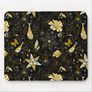 Süßes vintage schwarzes goldenes Blumenmuster Mousepad