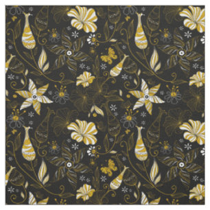 Süßes vintage schwarzes goldenes Blumenmuster Stoff