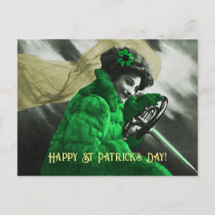 Süßes Vintage St. Patrick's Day Grünes Mädchen im Postkarte