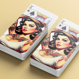 Süßes Vintage-Tätowiermädchen Spielkarten