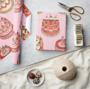 Süßes Vintage-Torten- und Kirschmuster Geschenkpapier
