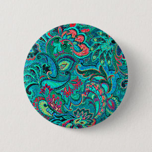 Süßes vintage türkisfarbenes Blumenmuster Button