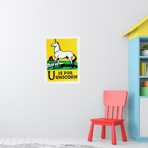 Süßes Vintage-U steht für Einhorn-Alphabet Poster