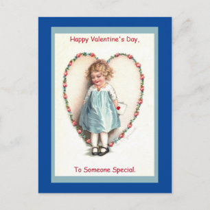 Süßes Vintage-Valentins-Mädchenbild auf Postkarte