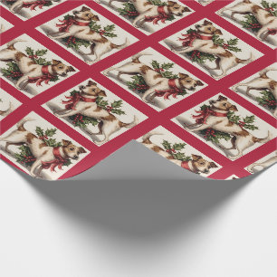 Süßes Vintage-Weihnachts-Hund-Muster Geschenkpapier