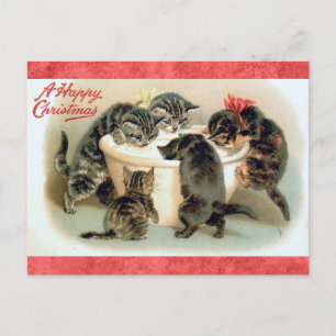Süßes Vintage-Weihnachts-Kätzchen Postkarte
