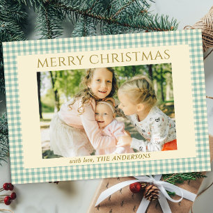 Süßes Vintage-Weihnachtsfoto Gingham Karo Feiertagskarte