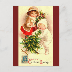 Süßes Vintage-Weihnachtskinderbild auf Postkarte