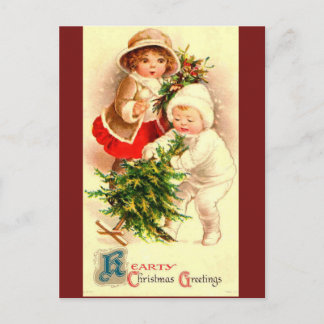Süßes Vintage-Weihnachtskinderbild auf Postkarte