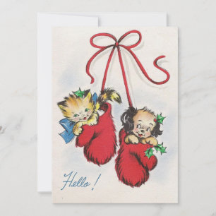 Süßes Vintage-Weihnachtskitten in Boxhandschuhen Feiertagskarte