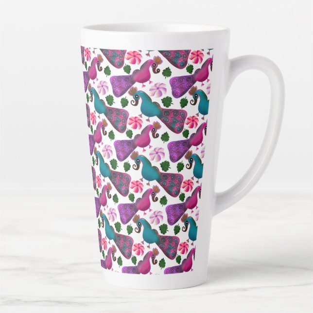 Süßes Vogel-Blumenmuster | Farbige Vögel Milchtasse (Rechts)