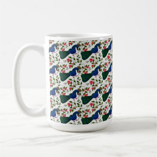 Süßes Vogel-Blumenmuster   Farbiger blauer Vogel m Kaffeetasse